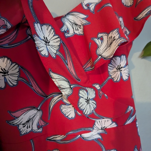 Roz & Ali Red Floral Midi Cold Shoulder Dress Size 16 - Picture 4 of 9